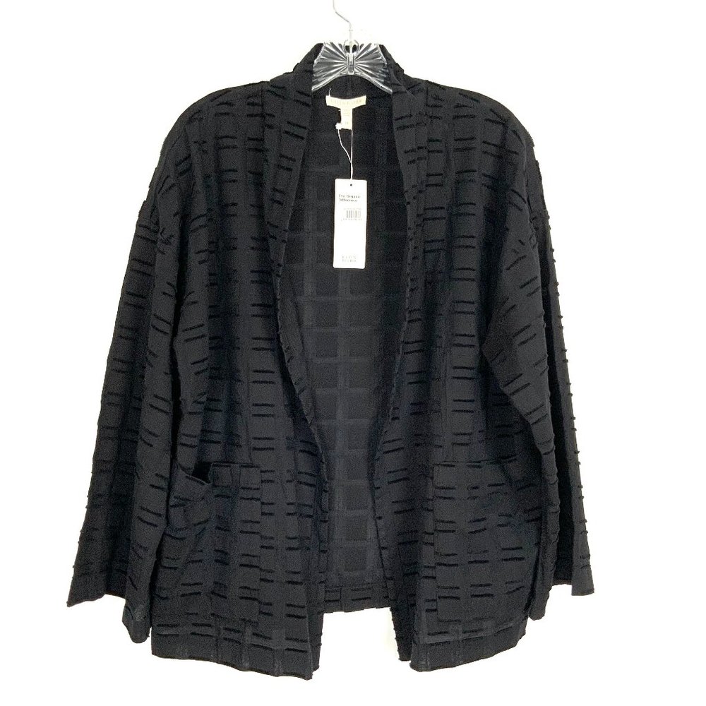 New Eileen Fisher Textured Organic Cotton Soffo Black Jacket Sz 1X - Picture 2 of 16